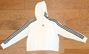 Adidas Women's White 3 Black Stripes Hoodie Size M